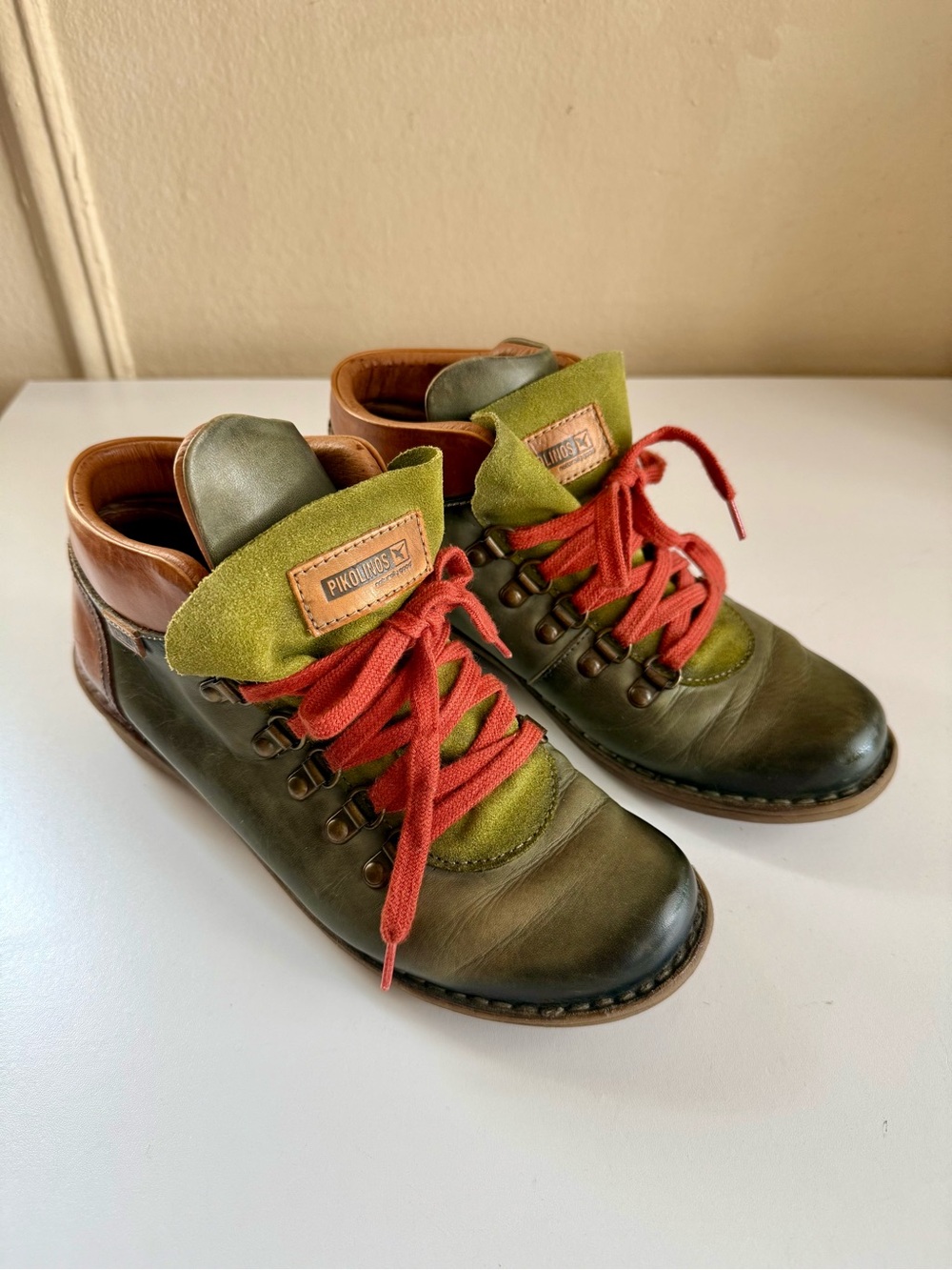 Vintage Pikolinos Uruguay 9437 Leather Hiking Boots Green EU 37 US 6.5 Lace Up - Picture 1 of 7